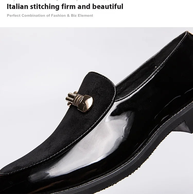 Lightweight metal trim retro British style small leather shoes pointed leather matching color slip-on loafers for men