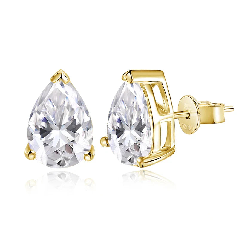 D VVS1 Pear Moissanite Earrings for Women GRA Certified Lab Grow Diamond Solid 925 Silver Plated 18k Gold Stud Earring