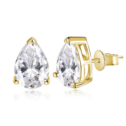 D VVS1 Pear Moissanite Earrings for Women GRA Certified Lab Grow Diamond Solid 925 Silver Plated 18k Gold Stud Earring