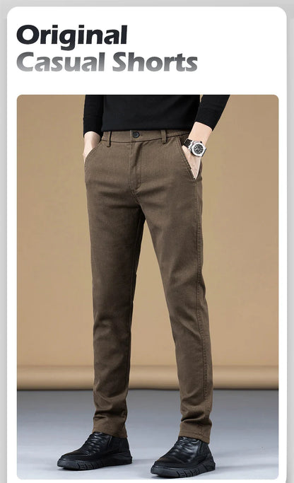2024 Spring New Business Casual Pants Men Thick Slim Elastic Waist Trousers Classic Brown Black Grey High Quality Male Clothes