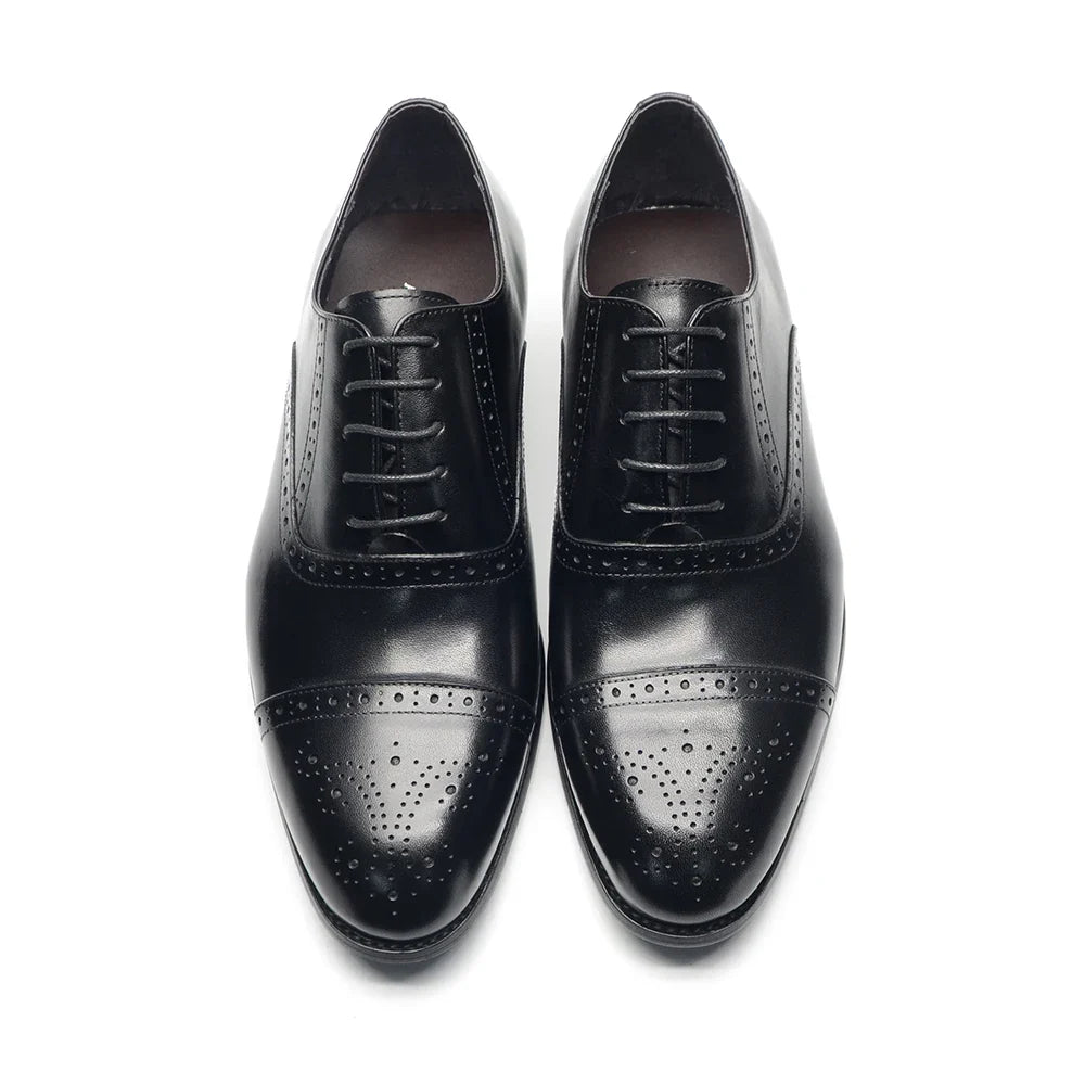 Italian Mens Dress Shoes Genuine Leather Cap Toe Oxfords Lace-up Black Brown Wedding Business Office Brogue Formal Shoes for Men