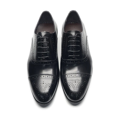 Italian Mens Dress Shoes Genuine Leather Cap Toe Oxfords Lace-up Black Brown Wedding Business Office Brogue Formal Shoes for Men