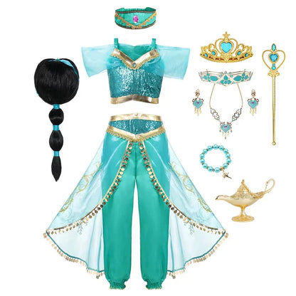 Jasmine Princess Dress Princess Dress Up Of Aladdin The Magic Lamp Costume Girls Birthday Party Halloween Fantasy Top Pants