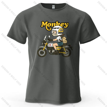 Men's Monkey Motorcycle Graphic Short Sleeve T-Shirt 100% Cotton Cartoon Printed Tops Tee for Women Summer Casual Sportswear