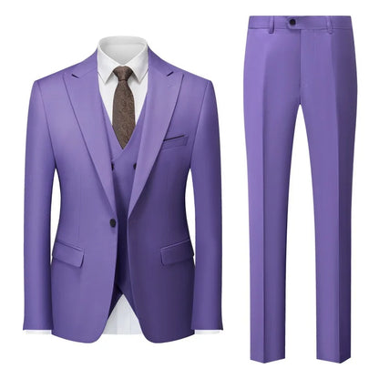 Men Suits Turn Down Collar Blazer Male Double-breasted Vest Straight-leg Pant Man Solid Business Wedding 3-piece Set