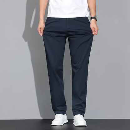 New Men's Business Cotton Thin Straight Pants Casual Elastic Slim Comfortable Male Brand Trousers Black Gray Khaki Royal Blue