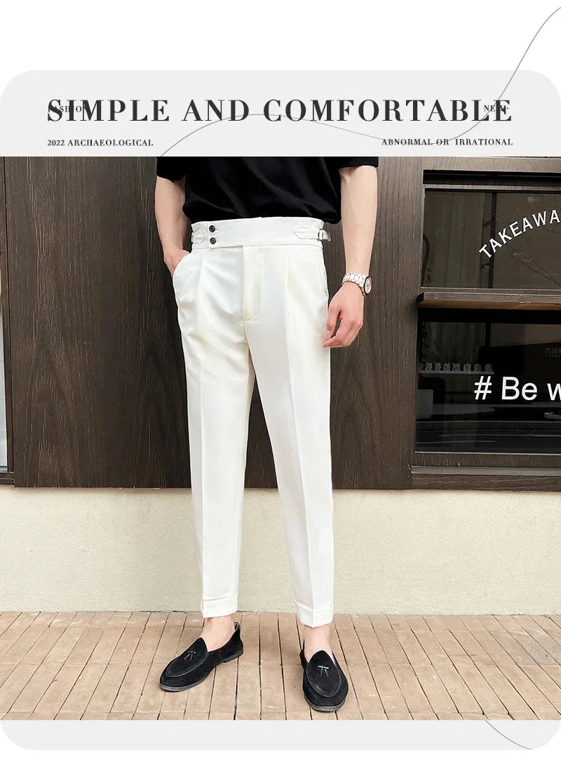 Men's Naples High-waisted Trousers, Casual Trousers Slim Small Foot Cropped Trousers.2024 Solid Color Formal Trousers.29-38