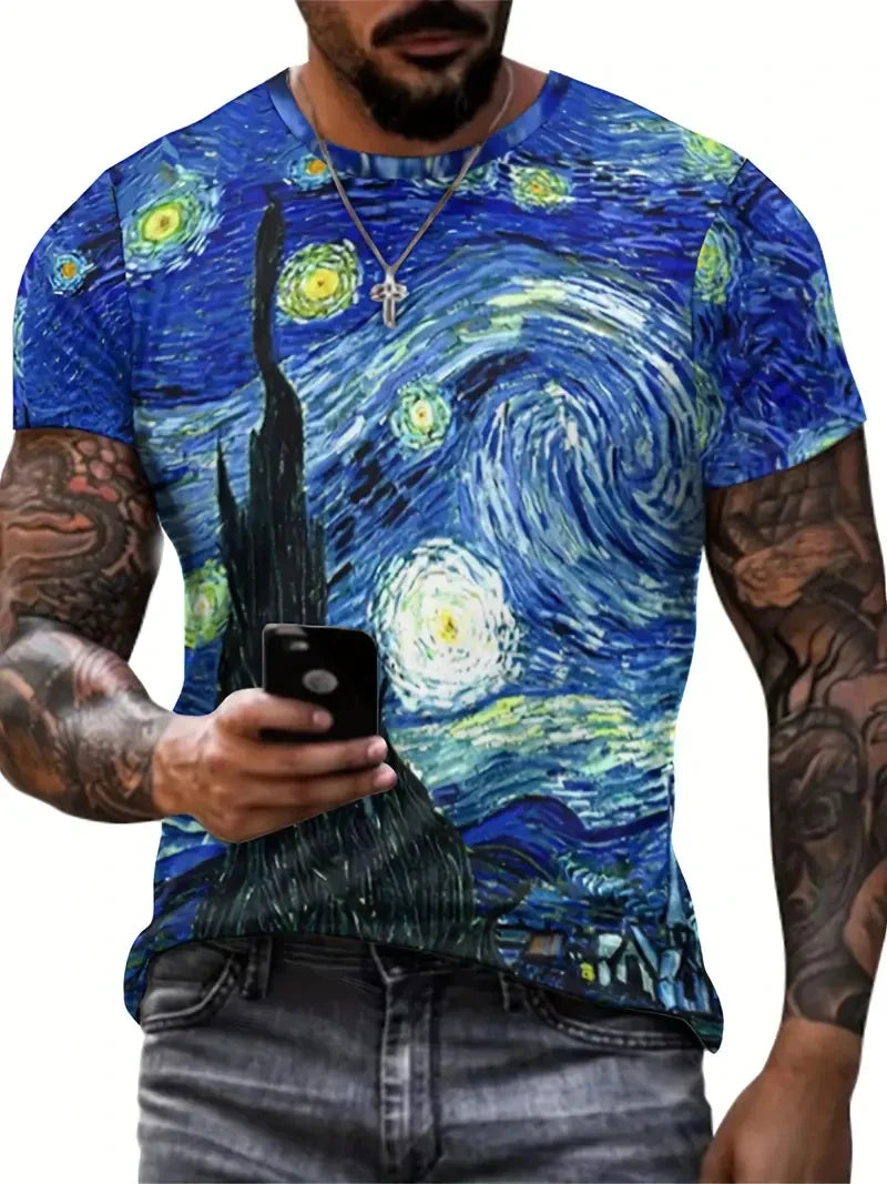 2026 Summer Vincent Van Gogh Art the Starry Night 3D Printed T-Shirt Men Women Causal Retro Short Sleeve Tee Tops Kids Clothing