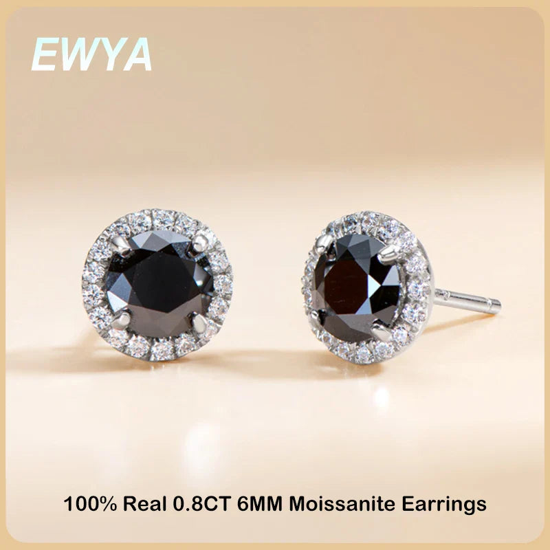 Luxury Real D Color 0.8CT 6mm Black Moissanite Stud Earrings For Women S925 Sterling Silver Diamond Earring Fine Jewelry