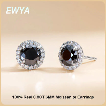 Luxury Real D Color 0.8CT 6mm Black Moissanite Stud Earrings For Women S925 Sterling Silver Diamond Earring Fine Jewelry
