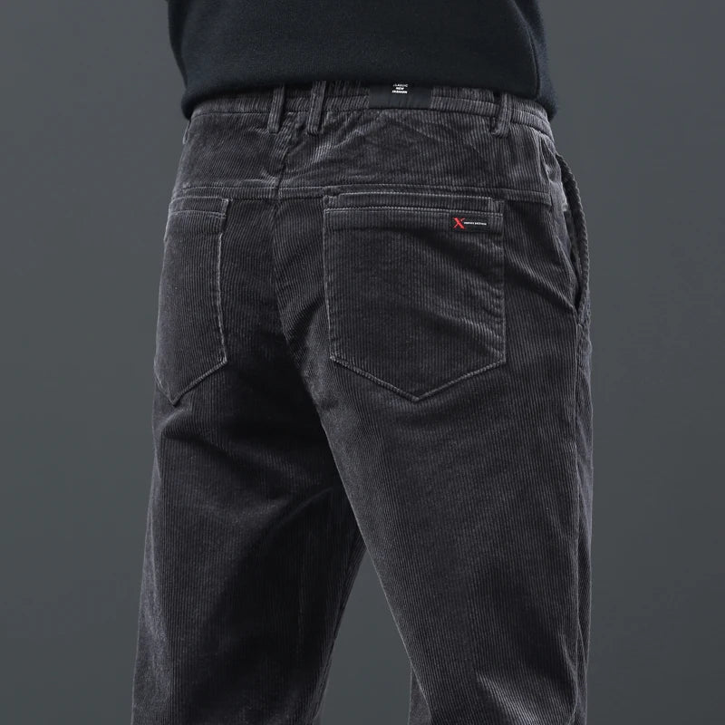 Fleece Winter Brand Men Clothing Corduroy Pants Warm Business Slim Velvet Korean Casual Trousers Male Plush Pants