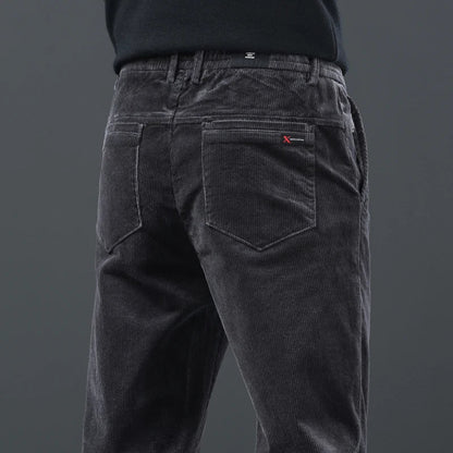 Fleece Winter Brand Men Clothing Corduroy Pants Warm Business Slim Velvet Korean Casual Trousers Male Plush Pants
