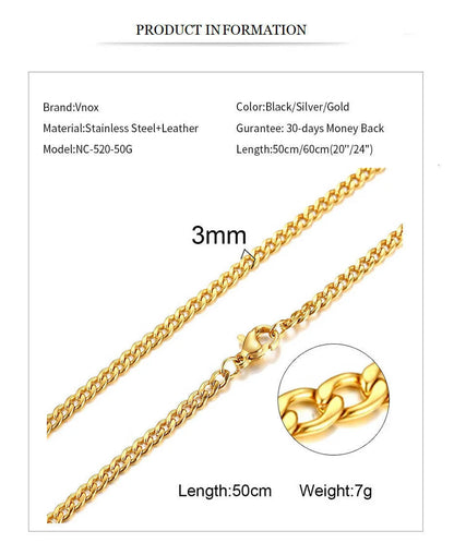 Men's Cuban Link Chain Necklace Stainless Steel Black Gold Color Male Choker colar Jewelry Gifts for Him