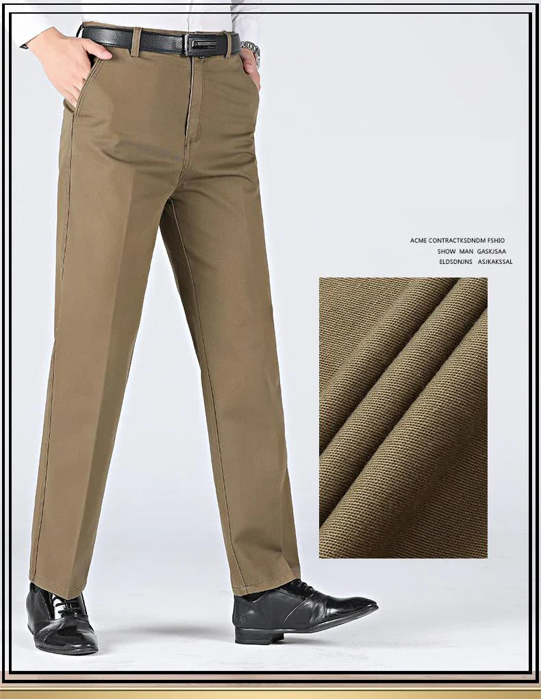 Men's 100% Cotton Summer Autumn Casual Pants Fashion Solid Black Khaki Gentle Thicken Trousers Brand Smart Suit Pant GOZBKF