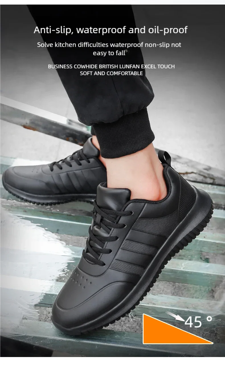 Chef shoes four season soft-sole anti-slip oil-proof waterproof portable kitchen work shoes fashion plus size casual men's shoes