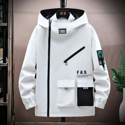 Zipper Jacket Men's Pilot Hooded Jacket Spring/Autumn Baseball Uniform Tide Card Loose Pullover Front Pocket Adding velvet Coat