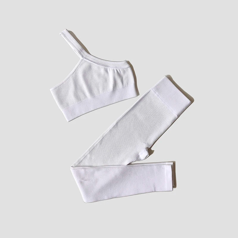Women Yoga Set Gym Clothing Tracksuit Long Sleeve Crop Top One Shoulder Bra High Waist Seamless Leggings Fitness Sports Suits