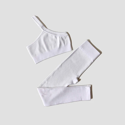 Women Yoga Set Gym Clothing Tracksuit Long Sleeve Crop Top One Shoulder Bra High Waist Seamless Leggings Fitness Sports Suits