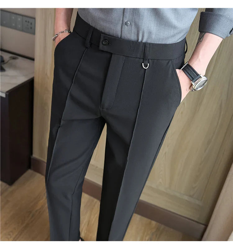Men's business casual trousers, daily formal work pants, 2024 new high quality, plain color versatile ankle-length trousers.