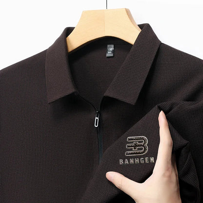High Quality Polo Shirtspring and Autumn Long Sleeved Men's T-shirt Printed Pattern New Business Casual Solid Color Loos T-shirt