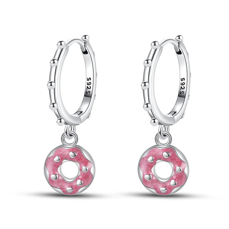 Earrings For Womens 925 Silver Color Pink Rainbow Horse Bear Bee Double Hoop Earrings Fine Engagement Anniversary Jewelry Gifts