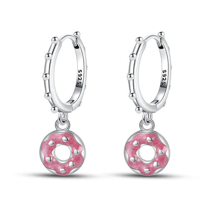 Earrings For Womens 925 Silver Color Pink Rainbow Horse Bear Bee Double Hoop Earrings Fine Engagement Anniversary Jewelry Gifts