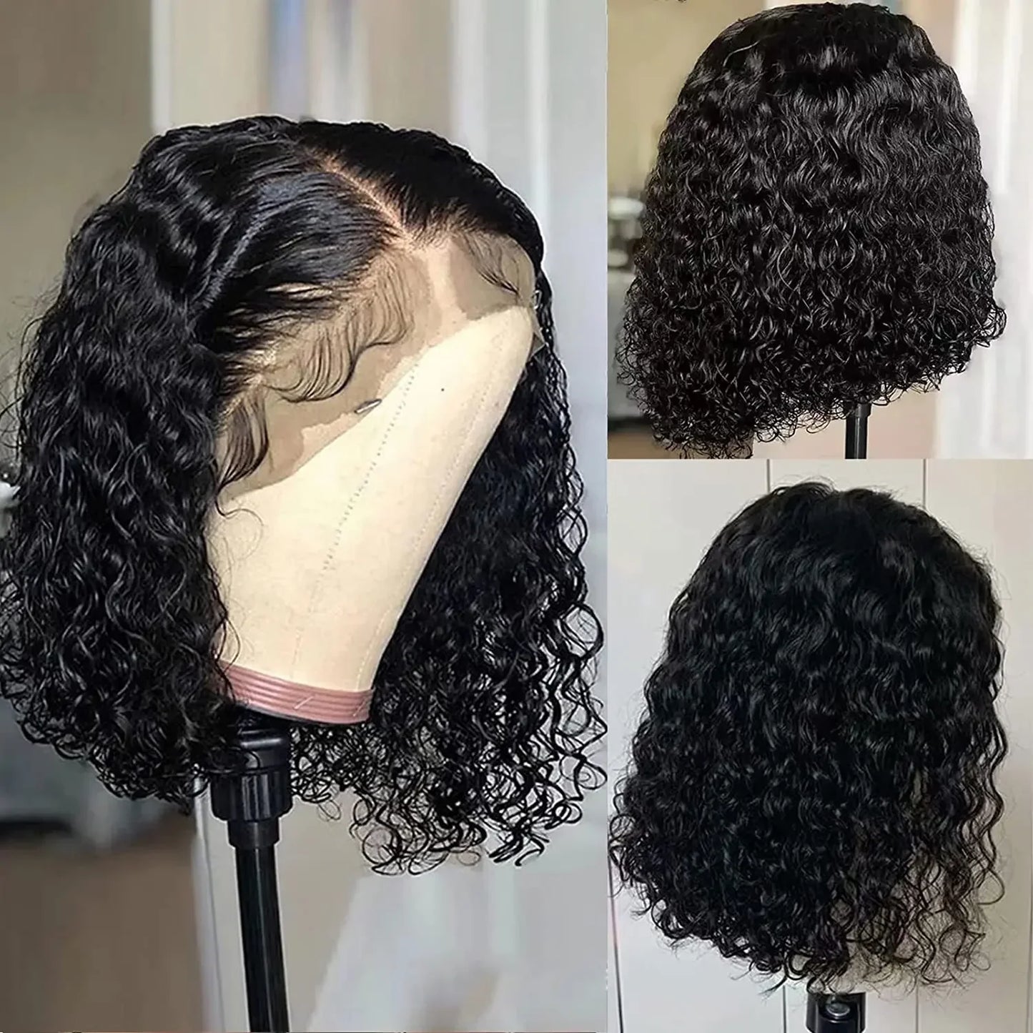 Curly Short Bob Wig 13x4 Lace Front Human Hair Wigs For Women Brazilian HD Lace Frontal Wig Glueless Closure Wig Water Deep Wave