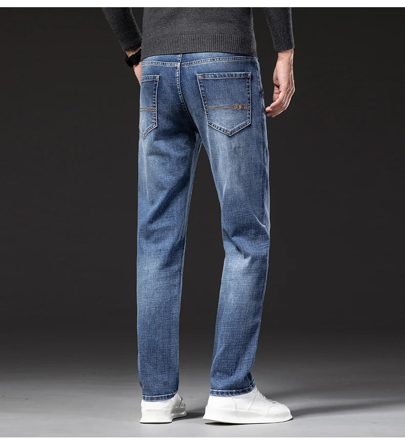 New Autumn and Winter  Plus Size 40 42 44 Men Straight Loose Jeans Business Fashion Denim Stretch Pants Male Brand Trousers