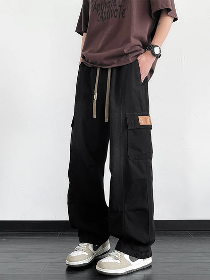 Men's Cargo Jeans with 5 Pockets Spring Summer All-Day Wide Leg Straight Baggy Jeans Brushed Warm Denim Pants Asian Size L-6XL