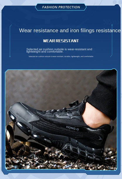 Men Rotating Button Work Sneakers Steel Toe Shoes Safety Boots Puncture-Proof Tactical Boots Indestructible Fashion Protective