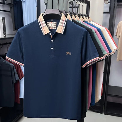 Luxury brand silk cotton short sleeve polo shirt fashion Paul Pony embroidered men's T-shirt summer comfort business casual top