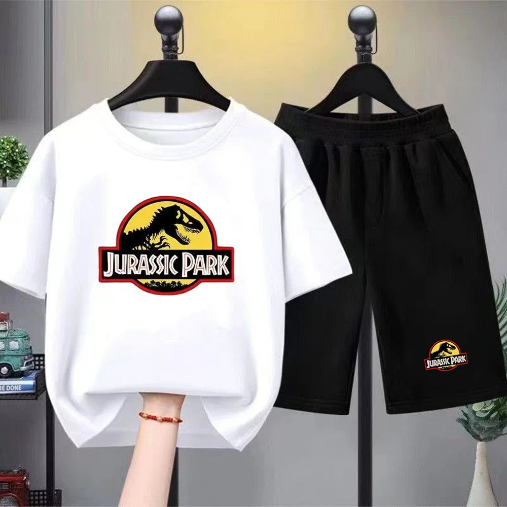 Children T-shirt+Shorts 2P Summer Clothing dinosaur Print Boy Girl Toddler 3-12Yrs Sports Short-Sleeved Casual Fashion Set