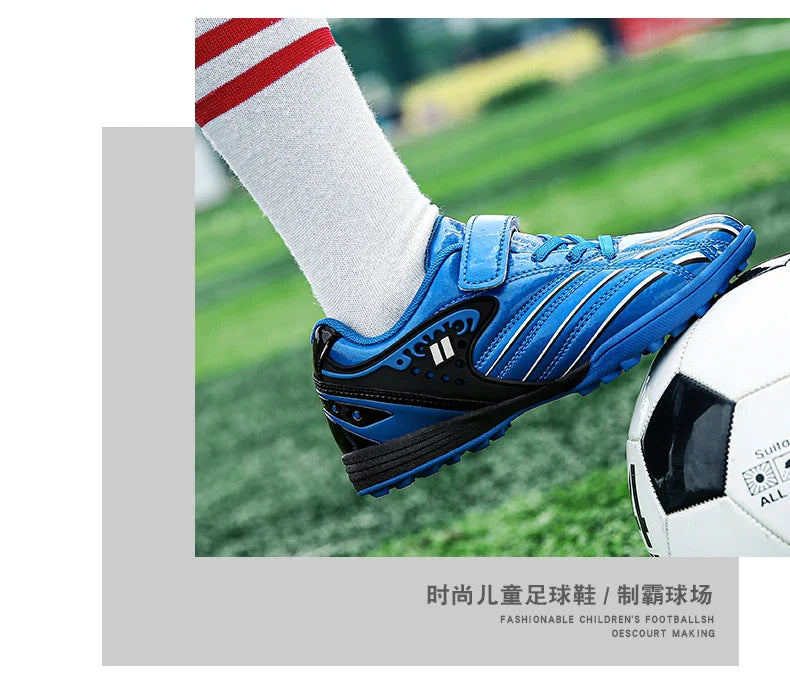 Fashion Gold Children's Football Shoes Outdoor Non-slip Turf Soccer Shoes Kids HOOK&LOOP Low-cut Sports Sneakers Child Trainers
