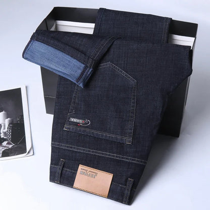 Denim Jeans For Men Blue Straight Stretch Cotton Pants Business Casual Lightweight Trousers Spring Summer
