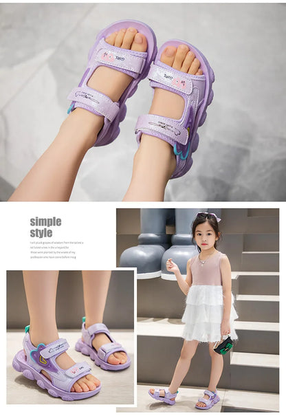 2026 New Summer Girls Sports Sandals Love Heart Decor Soft Non-Slip Beach Sandals For 3-12 Years Old Kids