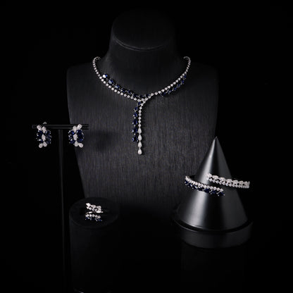 00086 Necklace Sets for Women Heart Water Drop Cubic Zirconia Layer Jewellery Set Dubai Saudi Party Engagement Accessory