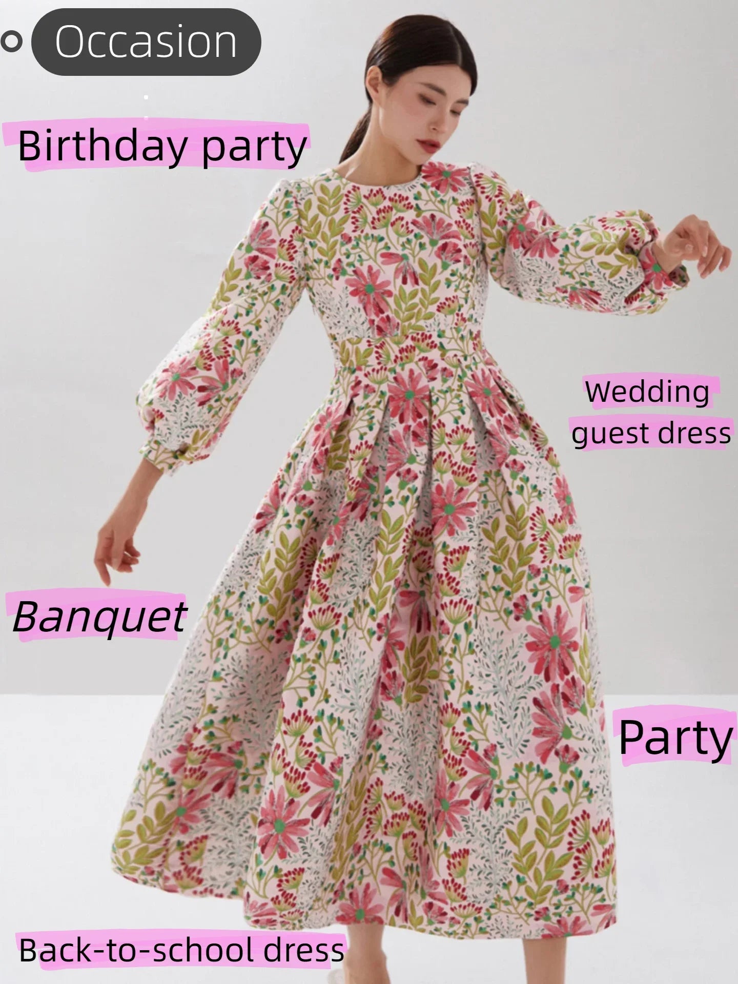Winter and autumn luxurious and elegant lantern-sleeved wide-sleeved formal evening dress for banquets, wedding guests' attire