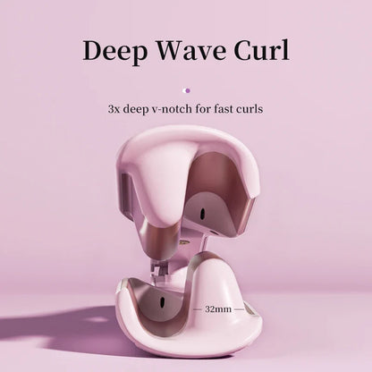 Curling Iron Hair Crimper 32mm Waver Beach Waves Curling Wand, Ionic Deep Waver Hair Curler Tool with Ceramic Pink, 1.25 Inch