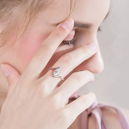18K Plated 1CT Marquise Cut Moissanite Solitaire Ring for Women 100% 925 Sterling Silver Lab Diamond Weddind Band Bride