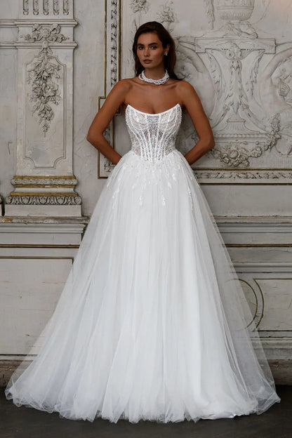 Neckline Beaded Lace Bridal Grown A Line Wedding Dresses Sweep Train Custom Made 2025 Vestido De Noival