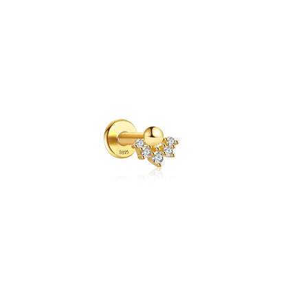 1PC Four Pointed Star Moon Tassel Lotus Cartilage Spiral Puncture 925 Sterling Silver Stud Earring For Women Ins Earring