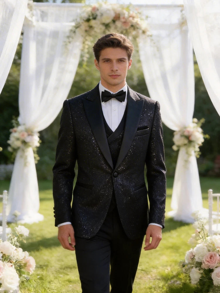 Ternos masculinos de luxo de alta qualidade 3 peças com detalhes de strass Vestido de Noiva Brilhante terno de diamante flash smoking terno de jantar