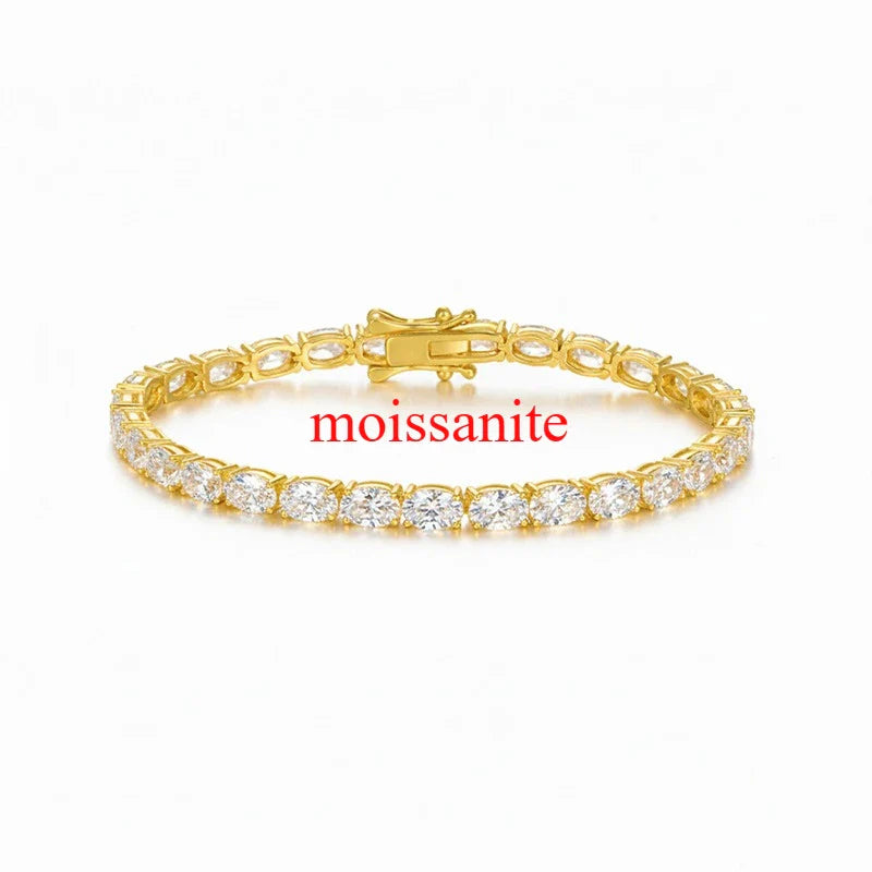 0.3-1.5CT Oval Cut Moissanite Hip-hop Tennis Bracelets for Women Men Lab Diamond Wedding Party 100% S925 Silver Chain