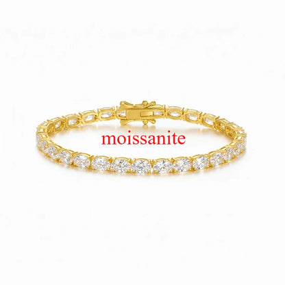 0.3-1.5CT Oval Cut Moissanite Hip-hop Tennis Bracelets for Women Men Lab Diamond Wedding Party 100% S925 Silver Chain