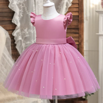 My Little Ponys Toddler Girls Pink Princess Dress Baby Girl Birthday Party Tutu Gown Backless Bow Beading Costume