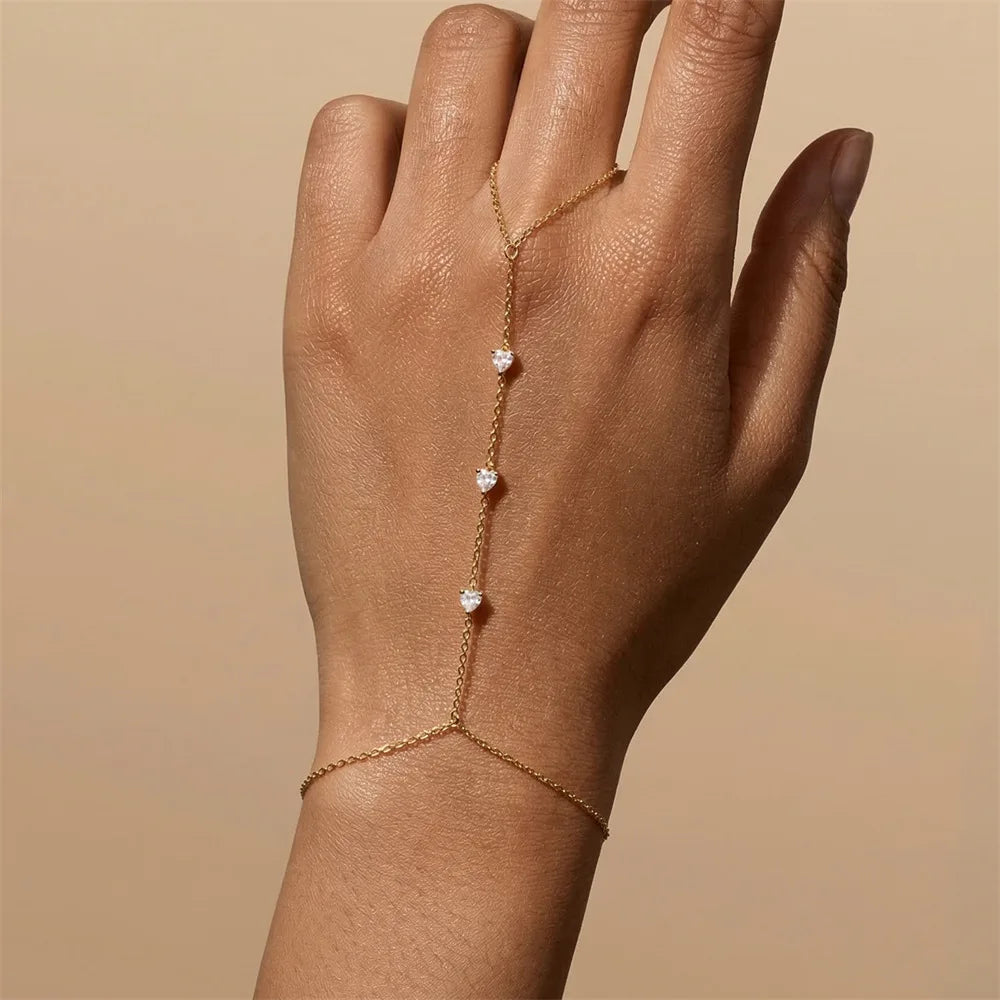 Dainty 5A Zircon Finger Ring Chain Bracelets Flower High Carbon Bracelet for Women Girl Adjustable s925 Silver Jewelry Gift