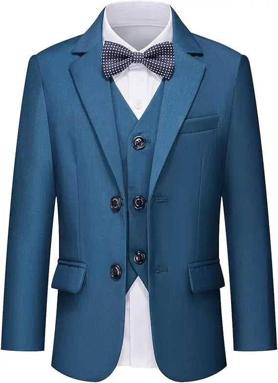 Gentleman Kids White Baptism Photograph Suit Children Slim Jacket Vest Pants Bowtie 4P Piano Dress Boys Prom Performance Costume