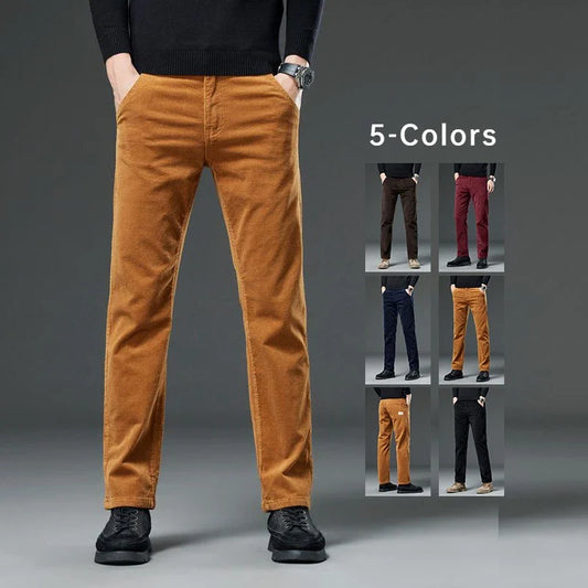Corduroy Casual Pants Men Spring Autumn New Solid Color Simple Business Straight Long Pants Fashion Korean Slim Formal Trousers