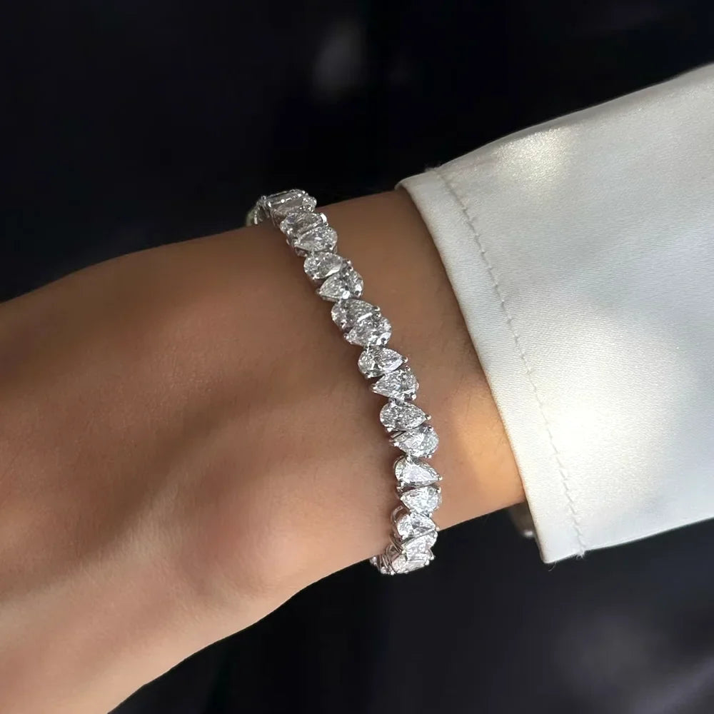 3*5mm Pear Cut Moissanite Tennis Bracelet S925 Silver Waterdrop Lab Diamond Bracelet For Women Man Party Fine Jewelry
