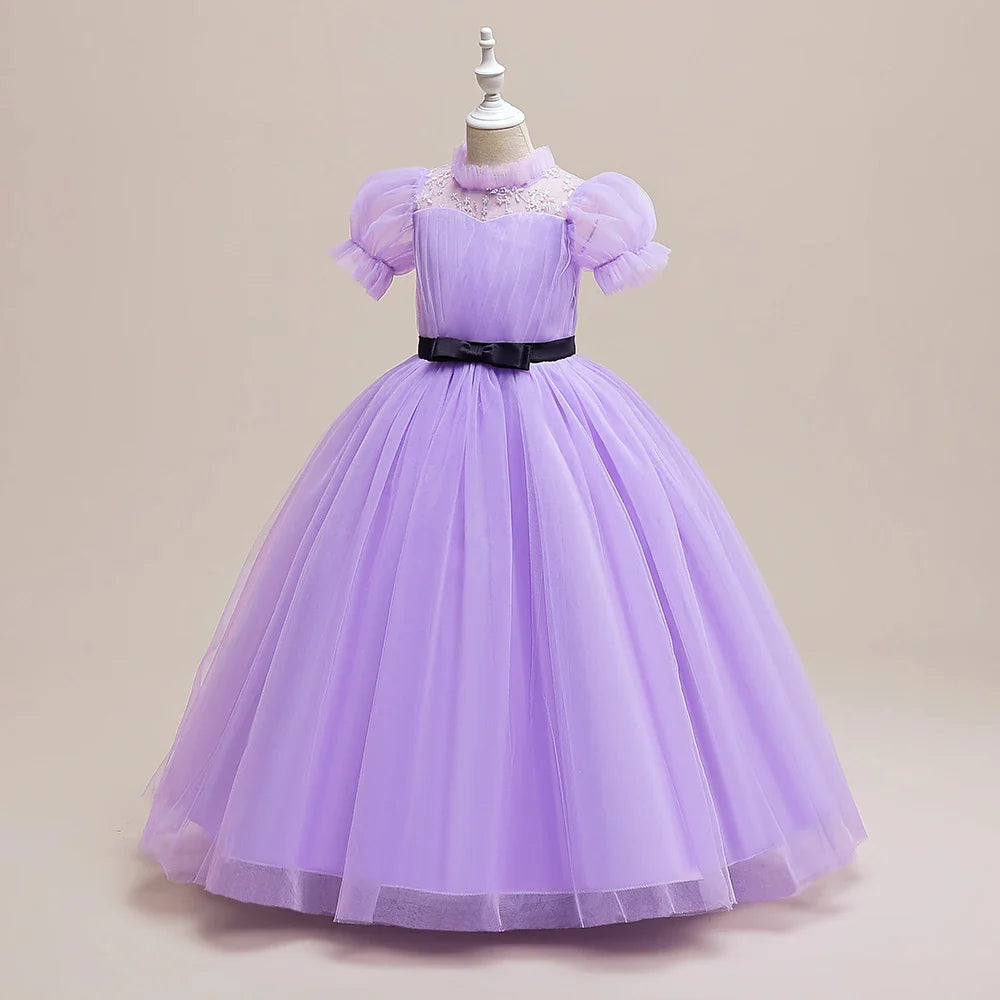 Summer Bridesmaids Party Girl Dresses Elegant Short Sleeve Birthday Princess Dress For Girl Tulle Wedding Prom Evening Customes